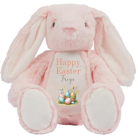 HotScamp Personalised Easter Bunny with Name - Happy Easter Egg Basket Orange - Soft Toy for Baby, Toddler, Child, Kids, Babies Spring Time - Orange Letter Pin Bunny