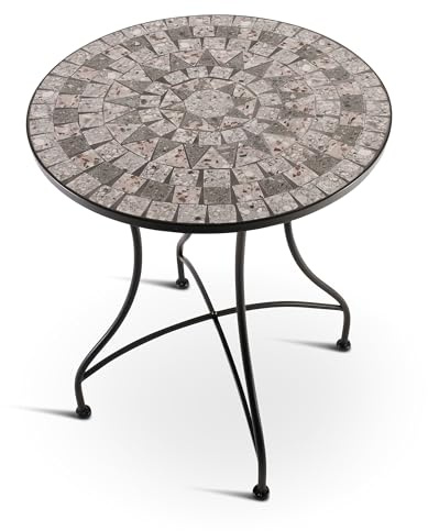 Raburg Mayla Mosaik-Gartentisch, rund, 60cm Ø, Metall, Grau/Weiß/Anthrazit | Mosaikmuster, mediterranes Flair, liebevolle Handarbeit, für Garten, Balkon und Terrasse