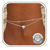 Kenivira 925 sterlingsilver ankelarmband för kvinnor i lager vattentät 18K guldpläterade ankelband för kvinnor strand justerbar fotkedja fotsmycken, Sterlingsilver