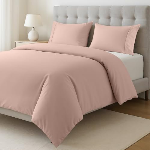 Cotton Duvet Cover Set Double Size Sepia Rose - Pre-Washed 100% Cotton, Lightweight and Breathable Percale Weave, Eco-Friendly Quilt Cover with Button Closure, 3 Piece Bedding Set