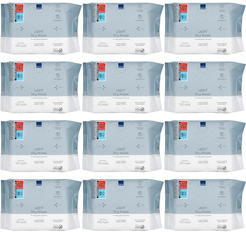 ABENA Light Dry Wipes, 12 Packs of 100 Wipes, 30 x 27cm, Absorbency Level 1, Multifunctional Cleansing, Easy & Effective Everyday Cleaning, Disposable Towels