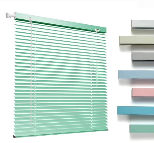 Veneziane da Interno/Esterno Senza Forare, 25mm Lamelle Tende Veneziana in Alluminio, Tende su Misura Orizzontali, Tapparelle per Finestre Privacy Oscurante per Ufficio Casa(Light Green)