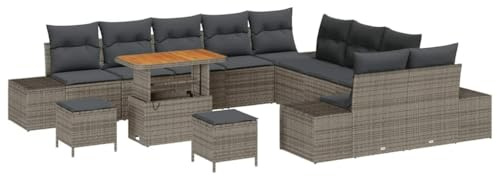 vidaXL 13-delat trädgårdsoff-set med kuddar Grå Polyrotting Modulär design för utomhusbruka Rymlig sittplats för upp till 6 personer Väderbeständig Komfort 4-sitsmöbler Patio