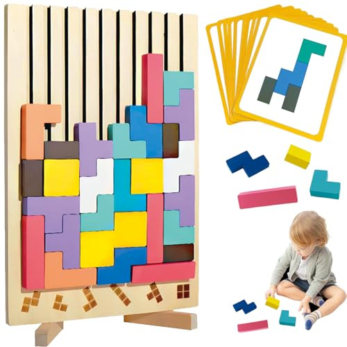 Holzpuzzle Tetris,Holzpuzzle Tetris Montessori Spielzeug ab 3 4 5 6 Jahre | Puzzle Spiel,Lernspielzeug zur Förderung von Konzentration & Motorik,3D Logikpuzzle mit geometrischen Blöcken,Geschenk Kinder