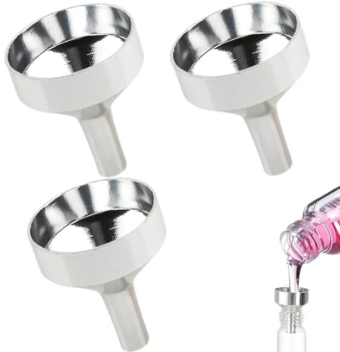 3 Pcs Tiny Metal Funnel, Multi-use Small Kitchen Funnels, Aluminum Food Grade Funnel to Transfer Cooking Oils Powder Cosmetics Essential Oils Perfume (Silver)