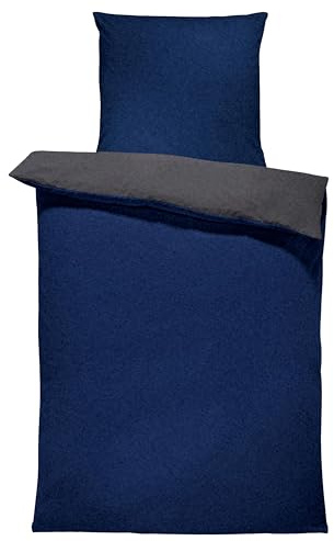 one-home Winter Bettwäsche Doubleface Uni Wende kuschelig flauschig warm weich Fleece, Größe:2 teilig 135x200 cm, Farbe:dunkelblau/anthrazit