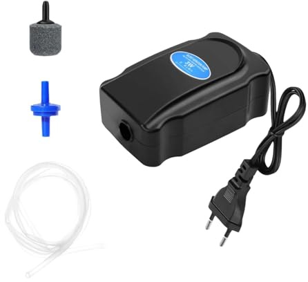 Akvarium luftpump, syrepump för akvarium, akvarium syrepump, mini dränkbar vattenpump, 3 W akvarium luftpump, med 1,2 m luftslang, luftsten och backventil