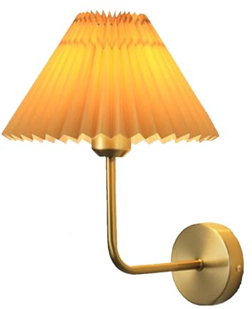 Applique da Parete con Paralume in Tessuto Plissettato, Moderna Applique da Parete in Metallo per testiera nordica, Lampada Decorativa per Camera da Letto, Comodino, Soggiorno, Bagno, Specchio PE