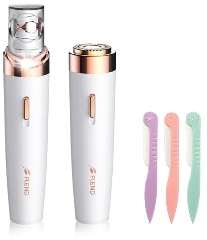 Gesichtshaarentferner für Frauen, 2 in 1 Elektrischer Gesichts Epilierer Damen mit LED-Licht Wiederaufladbar Schmerzfreie Gesichtsrasierer für Körper, Wangen, Kinn, Arme, Bikini(Weiß)