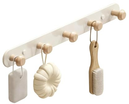 Bogoro Appendiabiti da Parete in Legno Bianco, Appendiabiti da Parete Bianco con 5 Ganci,Adatto per Corridoi,Camere dei Bambini,Soggiorni,Camere da Letto,Bagni,ecc. (36 cm x 3,2 cm)