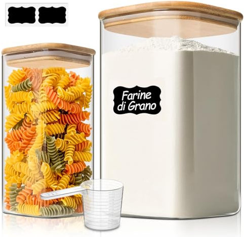 Comsaf Förvaringsburkar med Lock, Borosilikatglas Förvaringsburkar, 1100-3400 ml, Set om 2 Delar, Lämplig för Makaroner, Torkade Ananasskivor, Kycklingbuljongpulver