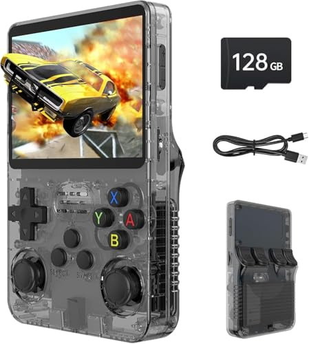 R36S Retro Handheld Game Console, 3.5 Inch IPS Screen, 128GB Storage, 40000+ Classic Games, 3500mAh Battery, Linux System, 30+ Emulators (black)