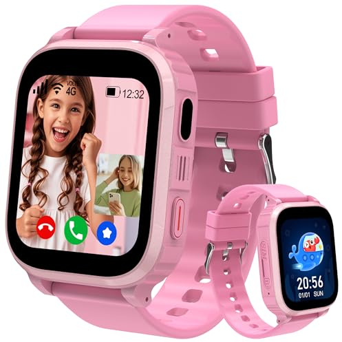 Ruopoem Reloj Inteligente Niño 4G, Reloj GPS Niños Localizador y Llamadas, Smartwatch Niños con Tarjeta SIM Videollamada SOS Chat SMS Juego Despertador IP68 Modo Clase, Regalo Niña Niño
