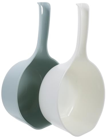 Lurrose Cucharones de Plástico 2 Piezas Mango Ergonómico, Cucharón Multifuncional para Cocina, Baño y Jardín, Pala para Agua Resistente en Color Claro y Verde, Herramienta Versátil