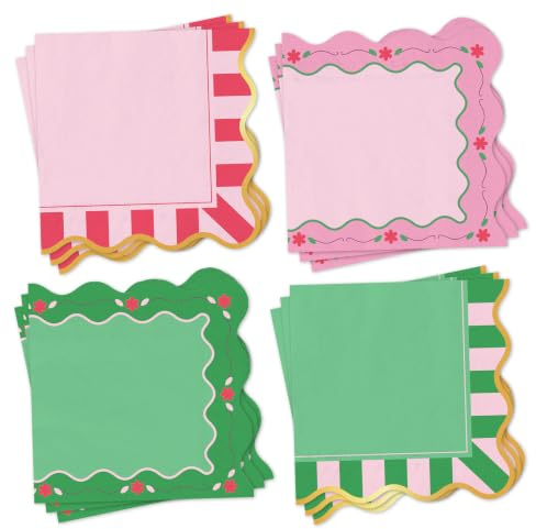 JarThenaAMCS 100 Pcs Italian Summer Paper Napkin Palm Beach Cabana Stripe Luncheon Napkins Green Pink Wavy Floral Dinner Napkins for Bachelorette Party Baby Bridal Shower Hawaiian Supply