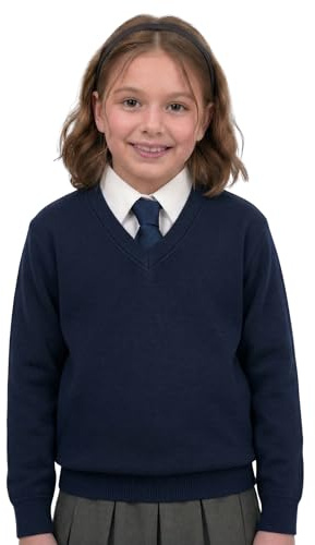 GW CLASSY OUTFIT Girls Boys Kids Jumper Button Fleece Cardigans Long Sleeve Sweatshirts Pull Over Jumpers Round/V- Neck School Uniform (7-8 Years, V-Navy Blue)