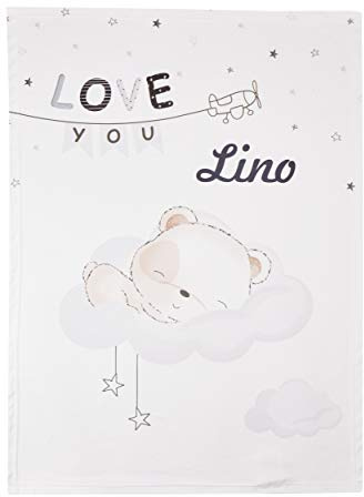 Wolimbo Soft-Peach Babydecke mit Namen personalisiert - Motiv Schlafbär - Besticktes Geschenk für Mädchen und Junge 75x100cm