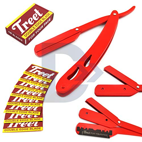 Straight Edge Shaving Razor Red Cut-Out Style Stainless Steel Handle Barbershop Men Shaver Knife Single Edge Blades