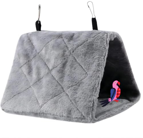 VIFER Vogelnest, Vogelkäfig, zum Aufhängen, Hängematte aus Plüsch, Papagei, Bett, warm, Winter, weich, Zelt für Wellensittiche, Kanarienvögel, Spielzeug für Haustiere (S-Grau)