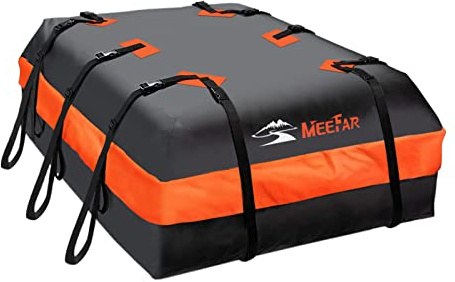MeeFar Car Roof Bag XBEEK Rooftop top Cargo Carrier Bag 20 Cubic feet Waterproof for All Cars with/Without Rack, Includes Anti-Slip Mat, 10 Reinforced Straps, 6 Door Hooks, Luggage Lock