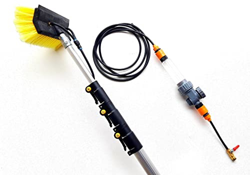 Hi-Tech,Water Fed Window Cleaning Pole 4 mtrs,13 Foot Long With Built In Squeegee Blade And Soap Dispenser, Telescopic Hose Fed, Gutters Conservatory Extendable Extended Brush Kit