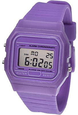 BDM - Reloj clásico Casiopea Original para Hombre Mujer, niña o niño de Pulsera Digital con Alarma. Un Regalo Vintage. - Morado