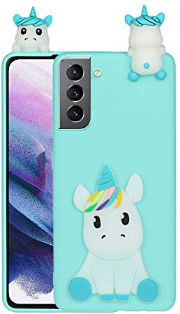 HopMore Kompatibel mit Samsung Galaxy S21 5G Hülle Dünn Silikon Weich Gel 3D Tier Motiv Slim Case Stoßfest Handyhülle Samsung S21 5G Silikonhülle Schutzhülle Cover - Grünes Einhorn