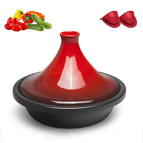 Sywlwxkq Olla de tagine de Hierro Fundido Engrosado, con agarradera para Guantes, cocción y configuraciones de Temperatura, tajine esmaltado, Arcilla para Platos