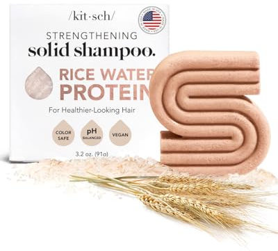 Kitsch Shampoo Bar with Rice Water 91g – Solid Bar Shampoo for Hair Thickening, Strengthening and Moisturizing, Rice Water shampoo bars for Thinning Hair, Paraben-Free, Hair Care