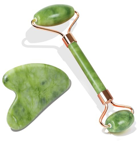 BAIMEI IcyMe Jade Face Roller & Gua Sha, Facial Beauty Skin Care Tools, Self Care Gift for Men Women, Massager for Face, Eyes, Neck, Relieve Fine Lines and Wrinkles - Green