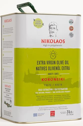 Olivenöl 3L aus Kreta, Griechenland „NIKOLAOS“ – Premium Qualität, reich an Polyphenolen, kaltgepresst, extra nativ. Neue Ernte: 2025/2026. MHD: bis September 2027