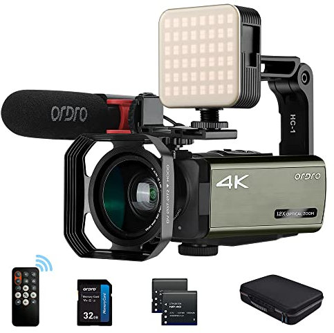 ORDRO AX65 4K Full HD Video Camera Camcorder, 12X Optical Zoom, 3.5 IPS Screen Live Stream for Youtube Vlogging