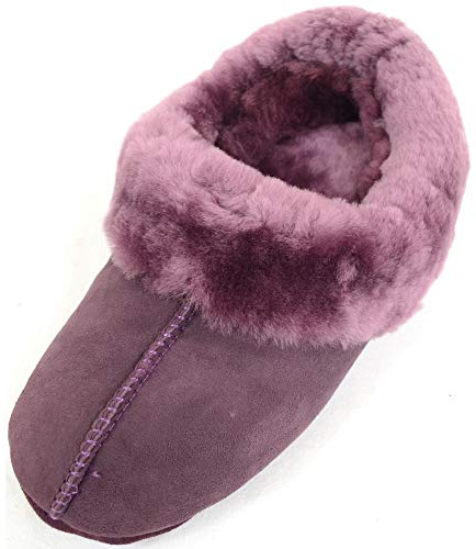 SNUGRUGS Pantoufles de luxe en peau de mouton véritable avec semelle souple pour femme, prune, 42 EU