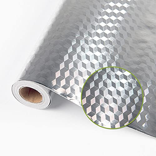 WSWJDW Selbstklebende Tapete Küchenaufkleber Aluminiumfolienaufkleber Ölbeständig Wasserdicht Leicht zu reinigen für Haus und Küche,Silber 1,60cm X 2m