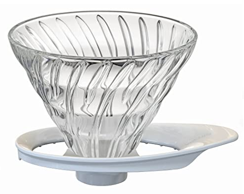 HARIO VDGR-02-W V60 - Gotero de transmisión de vidrio resistente al calor 02 para 1 a 4 tazas, color blanco, fabricado en Japón