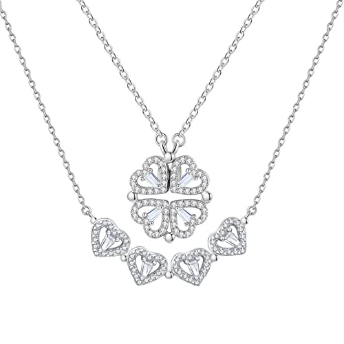 jagosen Colgante Mujer Collar De TréBol De Cuatro Hojas Regalo De CumpleañOs De San ValentíN Desmontable CorazóN MagnéTico Con Caja De Regalo Elegante Bolsa De Franela