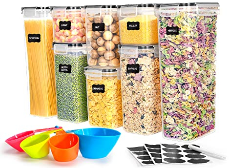 Vorratsdosen mit Deckel Luftdicht Set of 8, BPA frei, Gesamtkapazität 14L, Aufbewahrungsbox Küche, Mottensichere Küchen Organizer Cornflakes Müsli Mehl Aufbewahrung, Vorratsbehälter mit Etiketten