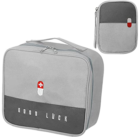 Lot de 2 sacs à médicaments - Grande capacité - Vide - Étanche - Pour la maison, le bureau, les voyages - Gris