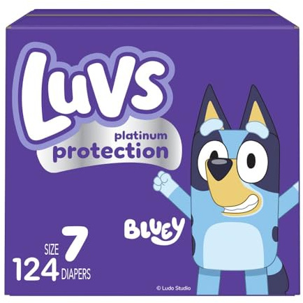 Luvs Size 7 Baby Diapers, Platinum Protection Bluey Diapers for Day & Night, Size 7, 124 Count (Packaging May Vary)