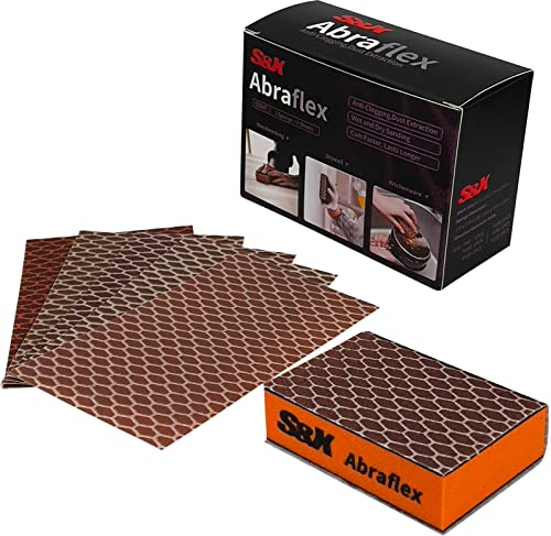 S&X Schleifschwamm-Set, 6 Stück, Klett-Schleifpapier, austauschbar, 6 verschiedene Körnungen, nass und trocken, verstopfungsfrei, langlebig (6)