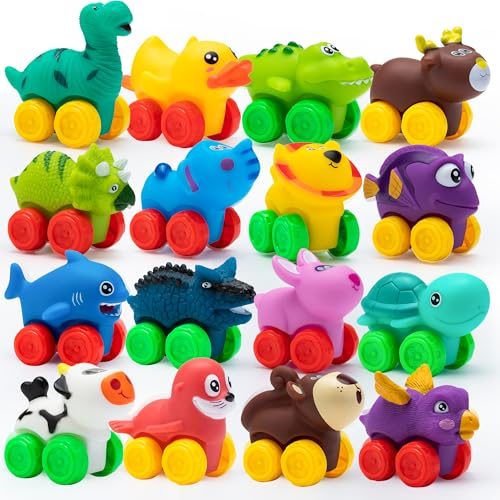 JOYIN Coches de Animales, Juego de Coches de Goma Suave, Mini vehículos de Juguete para bebés, Coches de Juguete para baño para niños y niñas, Regalo de cumpleaños de Navidad para bebés
