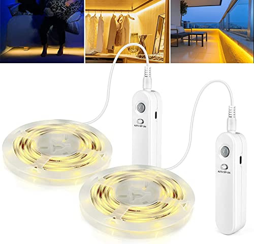 EHOTER 2 Modi LED Strip Bewegungsmelder Schrankleuchte Sensorlicht Schranklicht Lichtleisten Lichtband Streifen Mit Timing 3500K Hell Plug in Unterbauleuchten Kits für Schlafzimmer Küche (Warm)