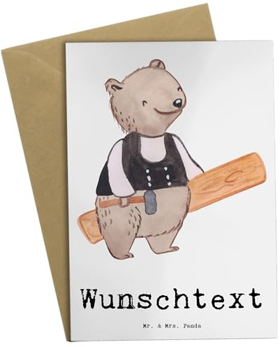 Mr. & Mrs. Panda Personalisierte Grußkarte Zimmermann Herz - Geschenke, Grußkarten Personalisiert, Geschenk, personalisierbar, individuelle, Karte