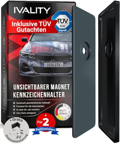Ivality Magnet Kennzeichenhalter Rahmenlos für 2 Kennzeichen, Unsichtbare Rahmenlose Kennzeichenhalter Magnet für Auto, Wechselkennzeichenhalter Österreich, Straßenzugelassen, TÜV geprüft bis 350 km/h