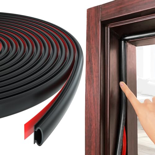 ESUFEIR 19.7Feet Door Weather Stripping Door Seal Strip,Self-Adhesive Rubber Door Insulation Weather Strip for Windows and Doors Soundproofing,Weatherstripping for Doors Frame Gap Blocker(Black)