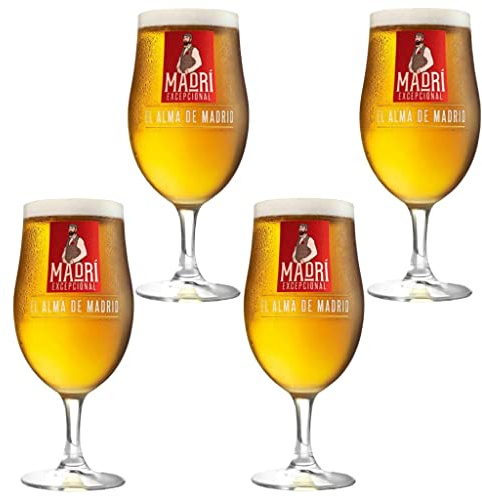 GarageBar | Madri Glass | Stemmed Chalice Beer Glass | Official Merchandise | Comes with 2X Beer Drip Mats (4, Pint/20oz)