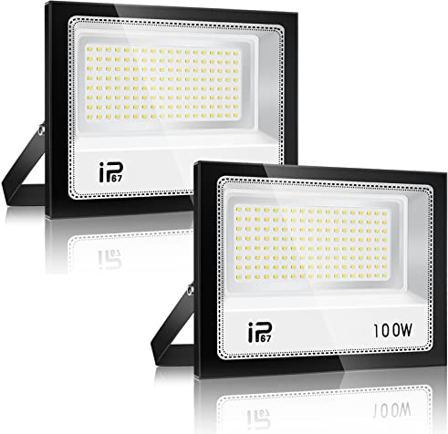 YZYFACAI 100W Projecteur LED 2 Pièce，10000lm Spot LED Extérieur，7000K Blanc Froid，IP67 Etanche Super Lumineux Eclairage Exterieur，Éclairage mural d'extérieur pour Jardin, Patio, Garage