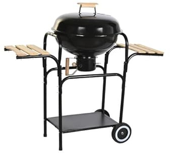 DRW Barbacoa con Tapa de Acero Negro con encimera y Recoge residuos y Ruedas 133X80X110 cm