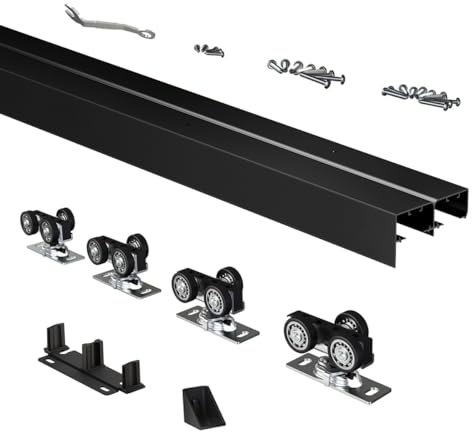 SongYung Heavy Duty Bypass Sliding Closet Door Track Hardware 60, 5FT Aluminium Pocket Door Track Rail Set, Smoothly and Quietly, for 2 Door System,Black