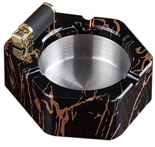Cigarette/Cigar Ashtray Ash Holder with Kerosene Refillable Lighter Household Stainless Steel Ash Tray Great Gift for Men Birthday Christmas No Oil (Marble Pattern)